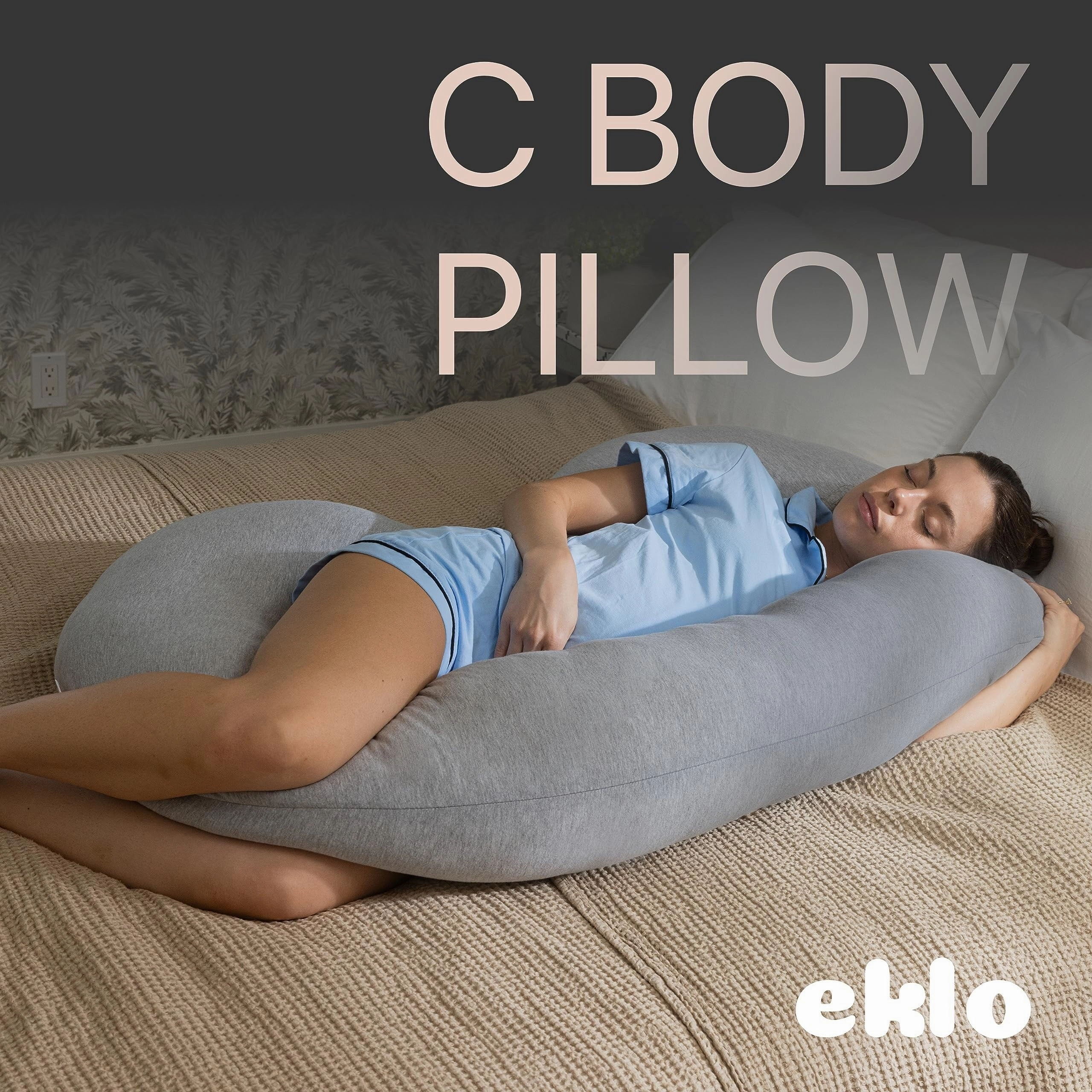 Pregnancy Pillows,C-Shape Full Body Pillow Jersey Cover Grey Pregnancy Pillows for Sleeping Body Pillows for Adults
