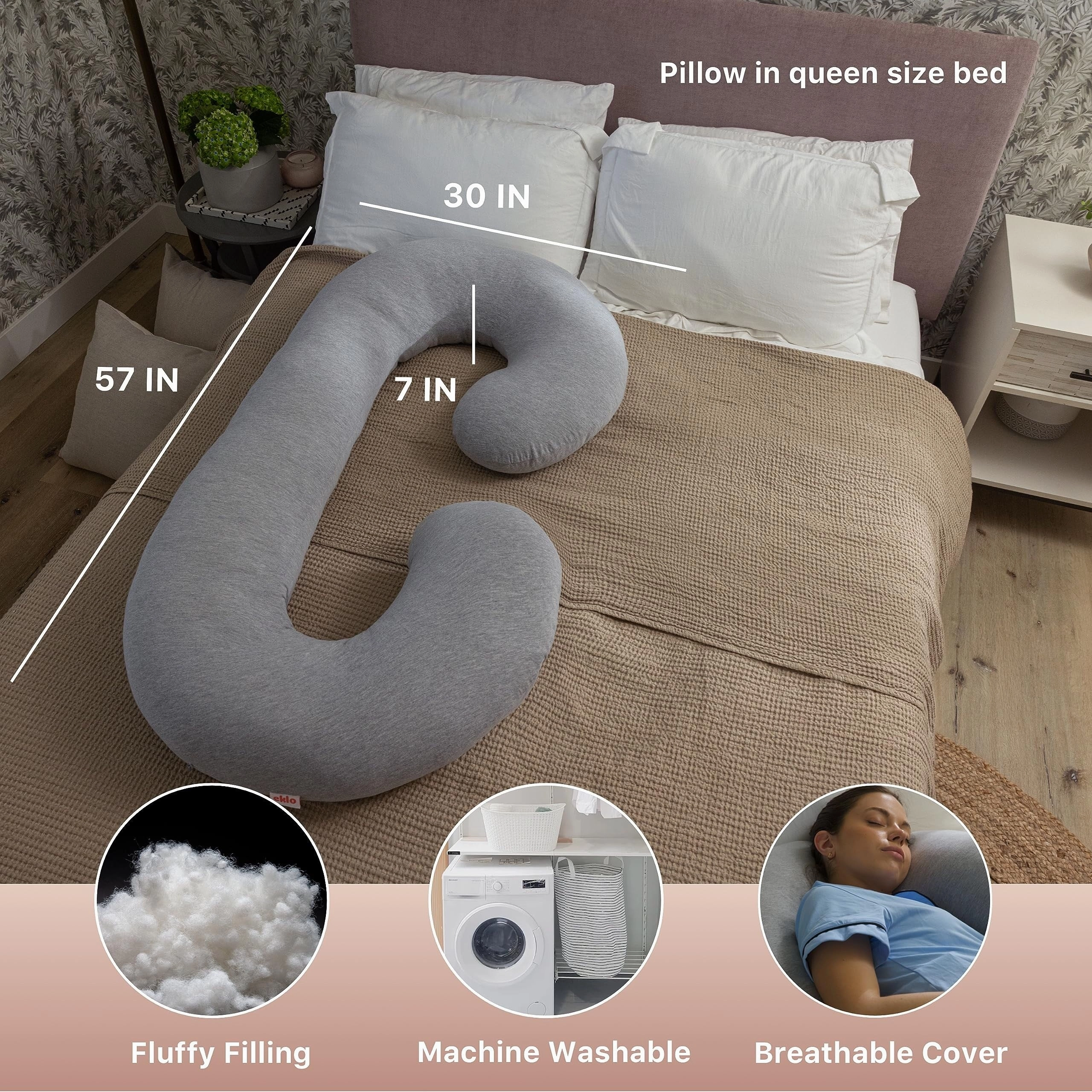 Pregnancy Pillows,C-Shape Full Body Pillow Jersey Cover Grey Pregnancy Pillows for Sleeping Body Pillows for Adults