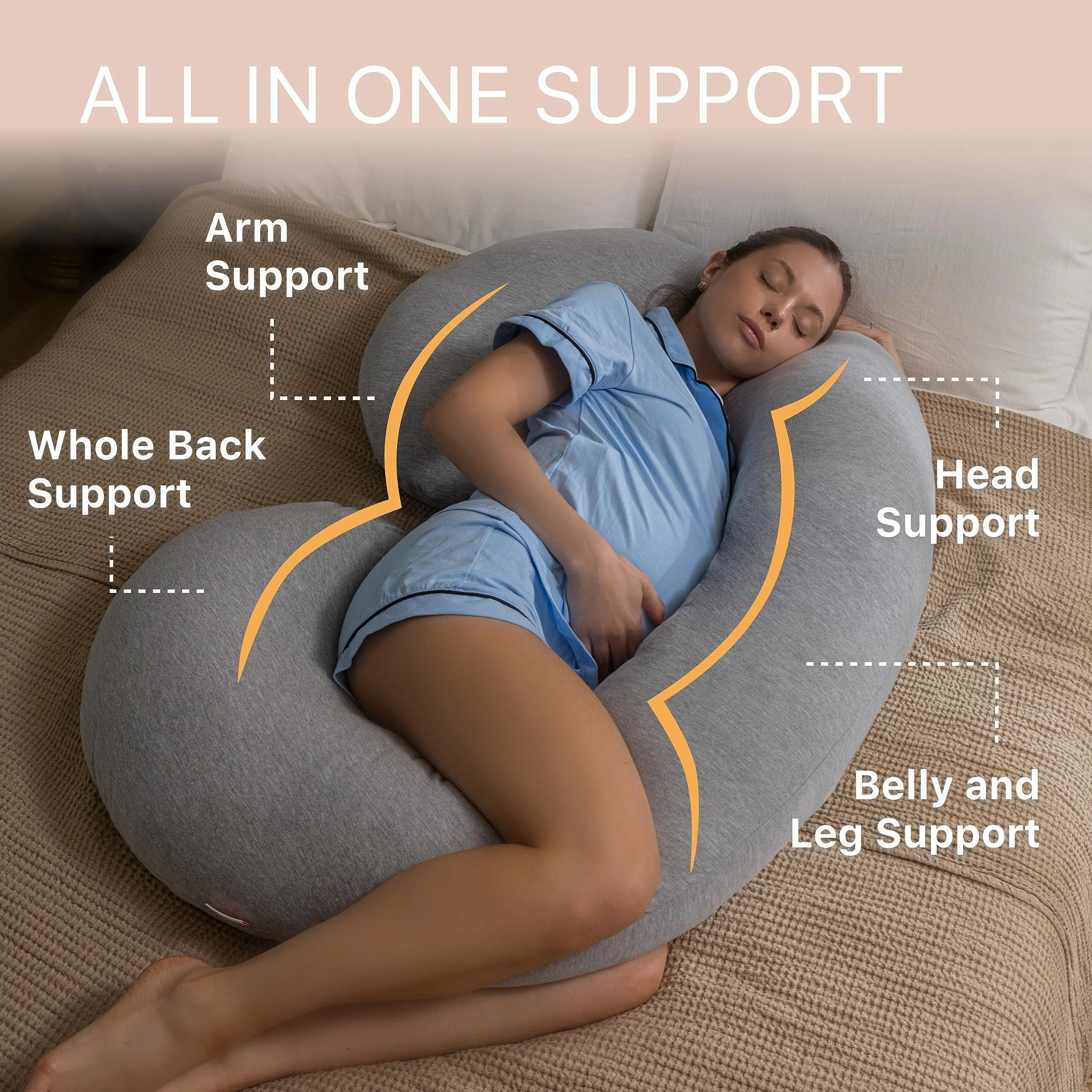 Pregnancy Pillows,C-Shape Full Body Pillow Jersey Cover Grey Pregnancy Pillows for Sleeping Body Pillows for Adults
