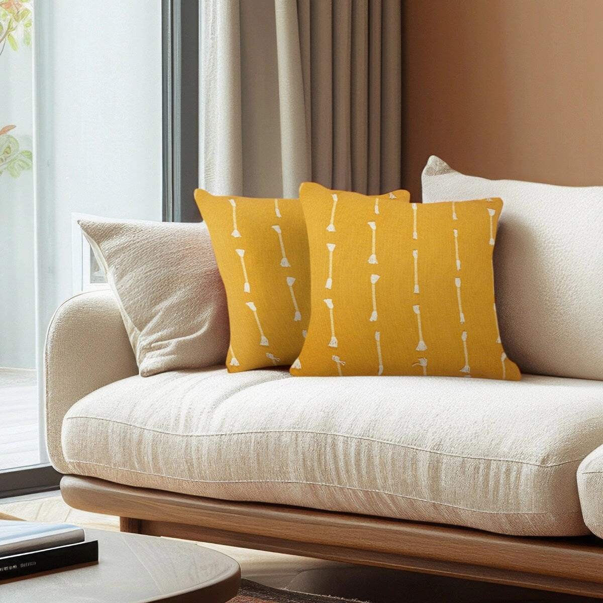 Premium Yellow Cotton Pillow from Parkland Collection for Sofa and Bed - Black