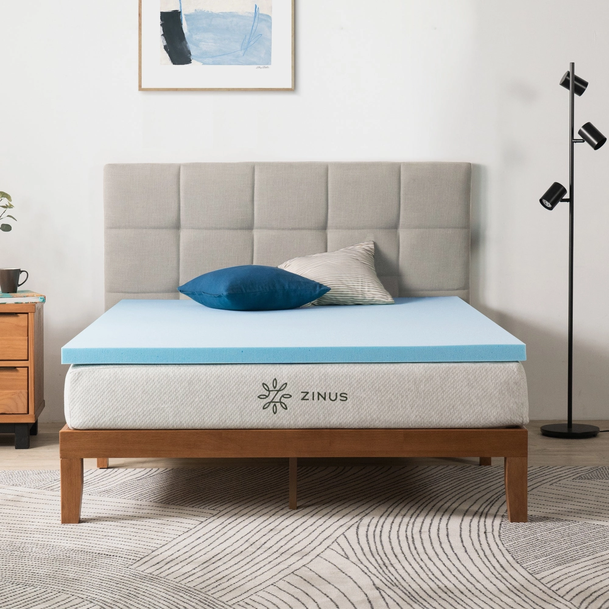 Priage by ZINUS 2 Inch Green Tea Cooling Gel Memory Foam Mattress Topper - Blue