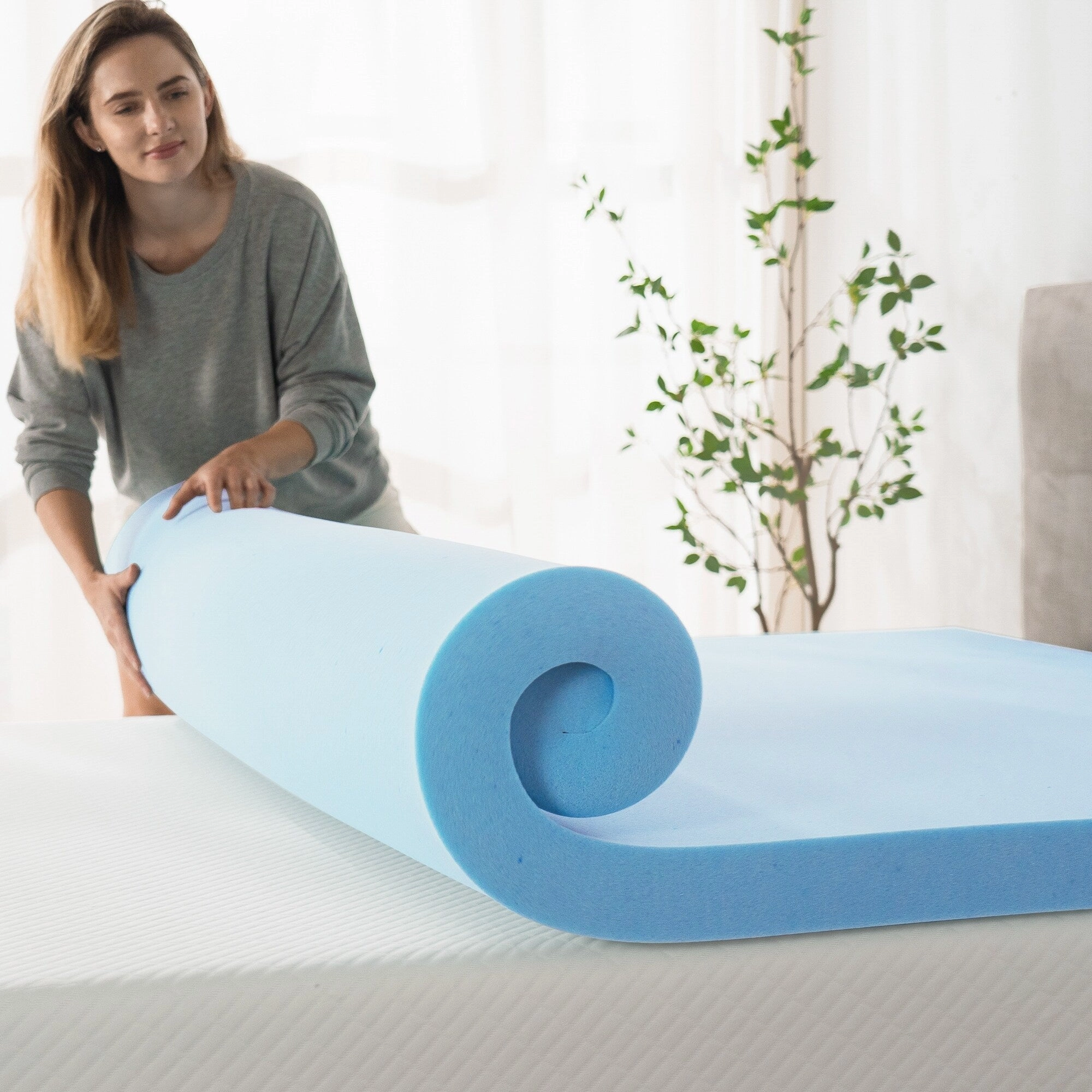 Priage by ZINUS 2 Inch Green Tea Cooling Gel Memory Foam Mattress Topper - Blue