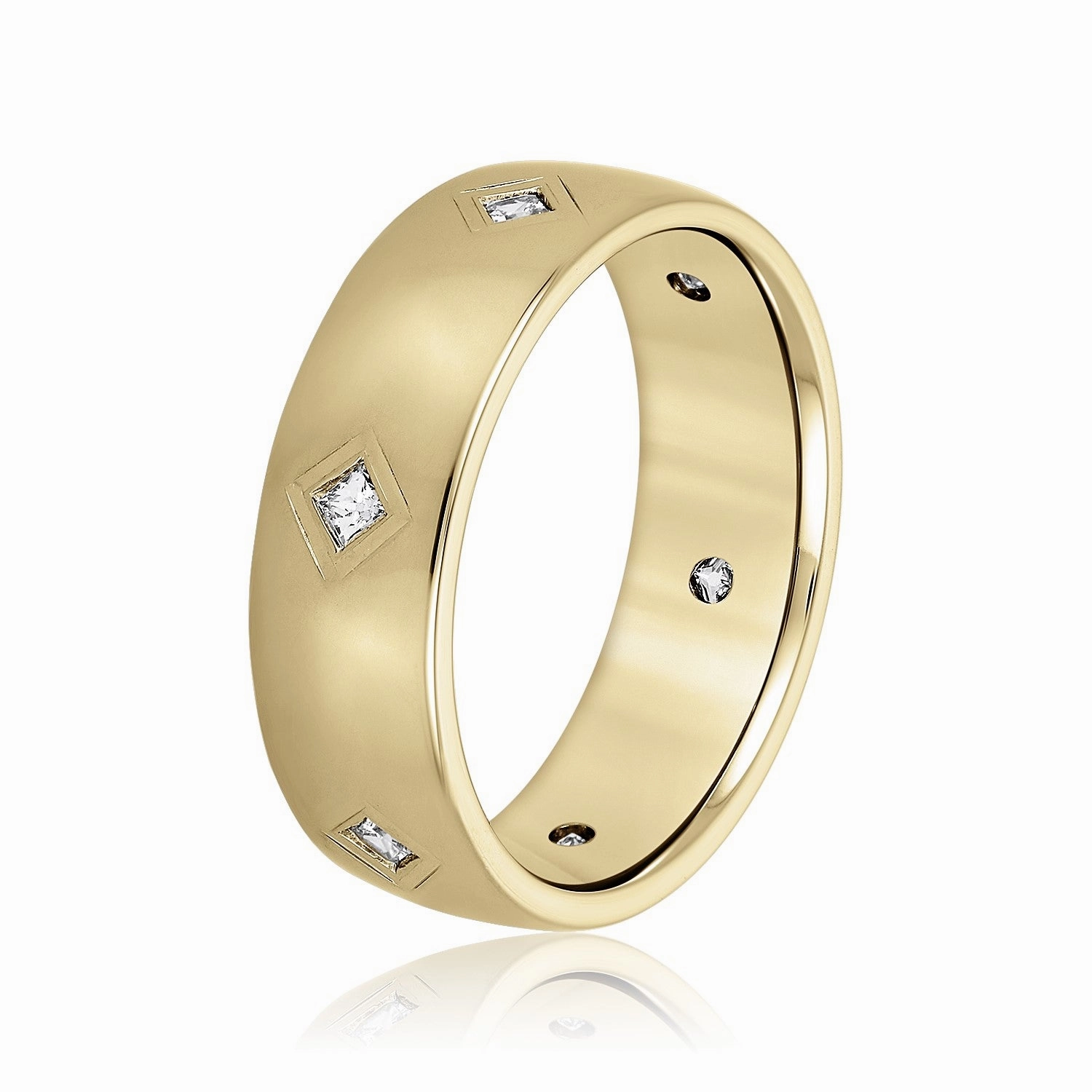 Princess Cut Diamond Men's Wedding Band Bezel Set