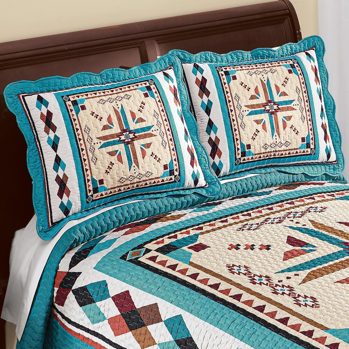Printed Southwestern Design Turquoise-Brown Pillow Sham