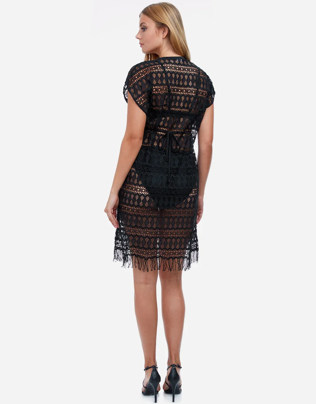 Profile Tutti Frutti Crochet Plunge V Neck Dress - Black