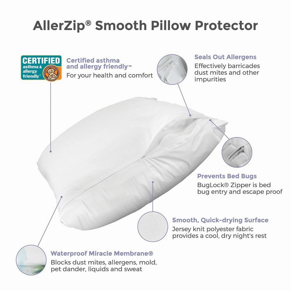 Protect-A-Bed ALLERZIP Smooth STANDARD Pillow Encasement 4 PACK - White