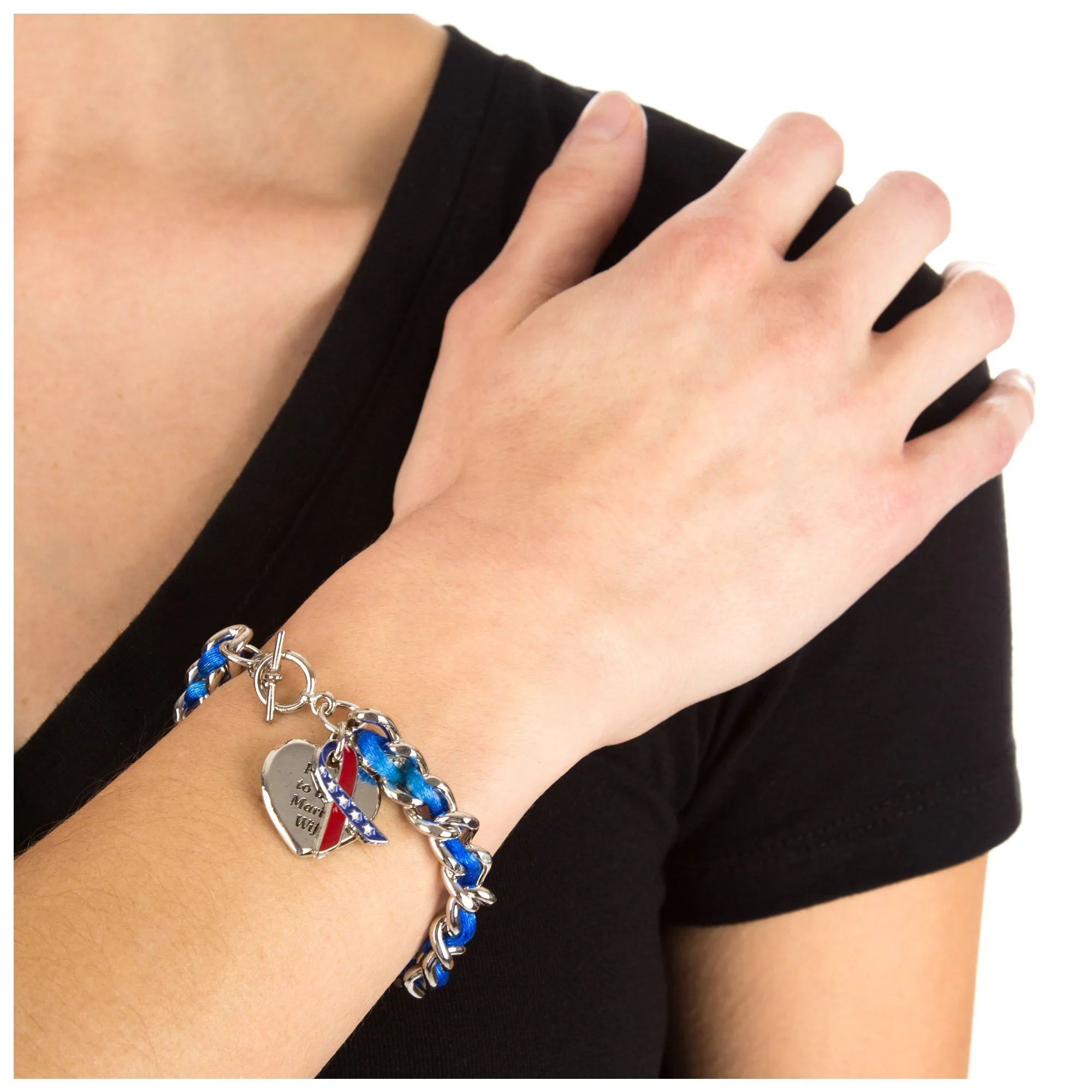 Proud to be a Marine Wife Ribbon Charm Bracelet
