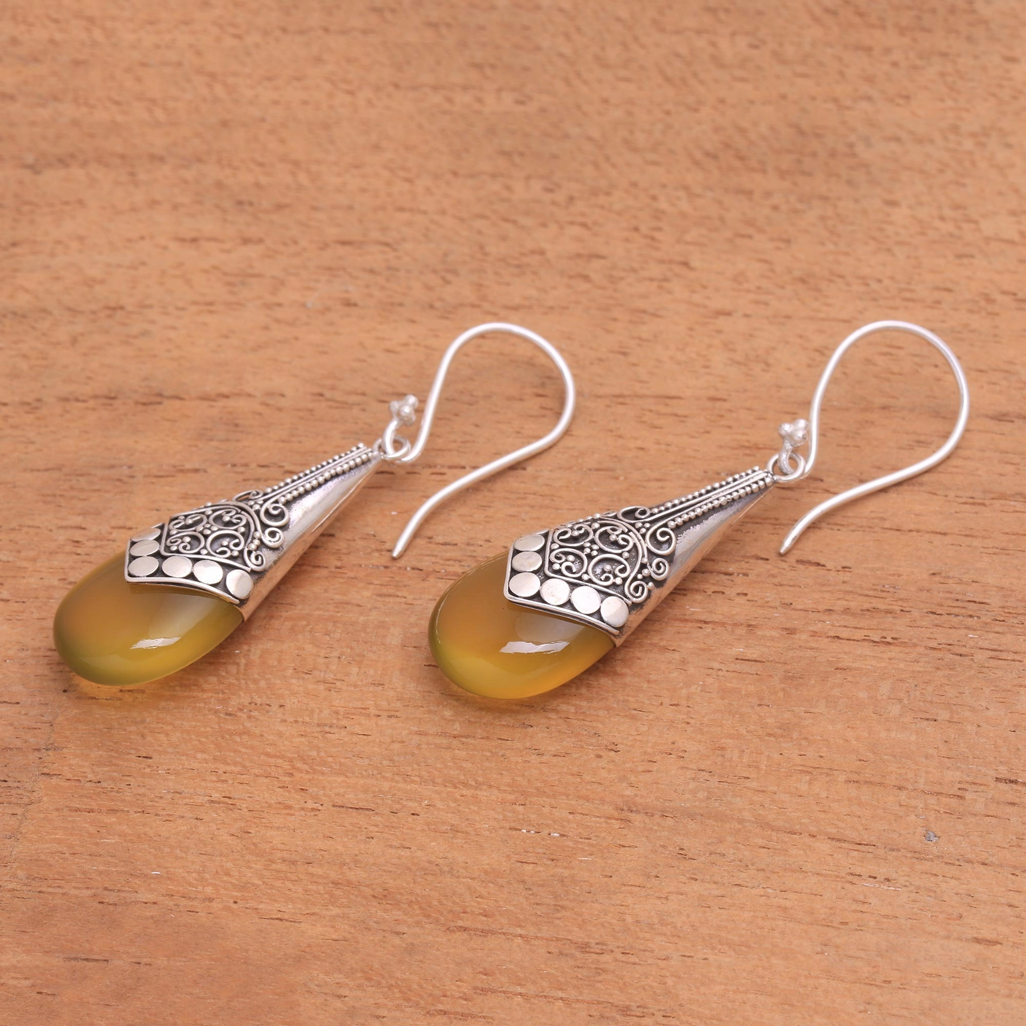 Puncak Jaya in Yellow Balinese Sterling Silver and Yellow Chalcedony Earrings