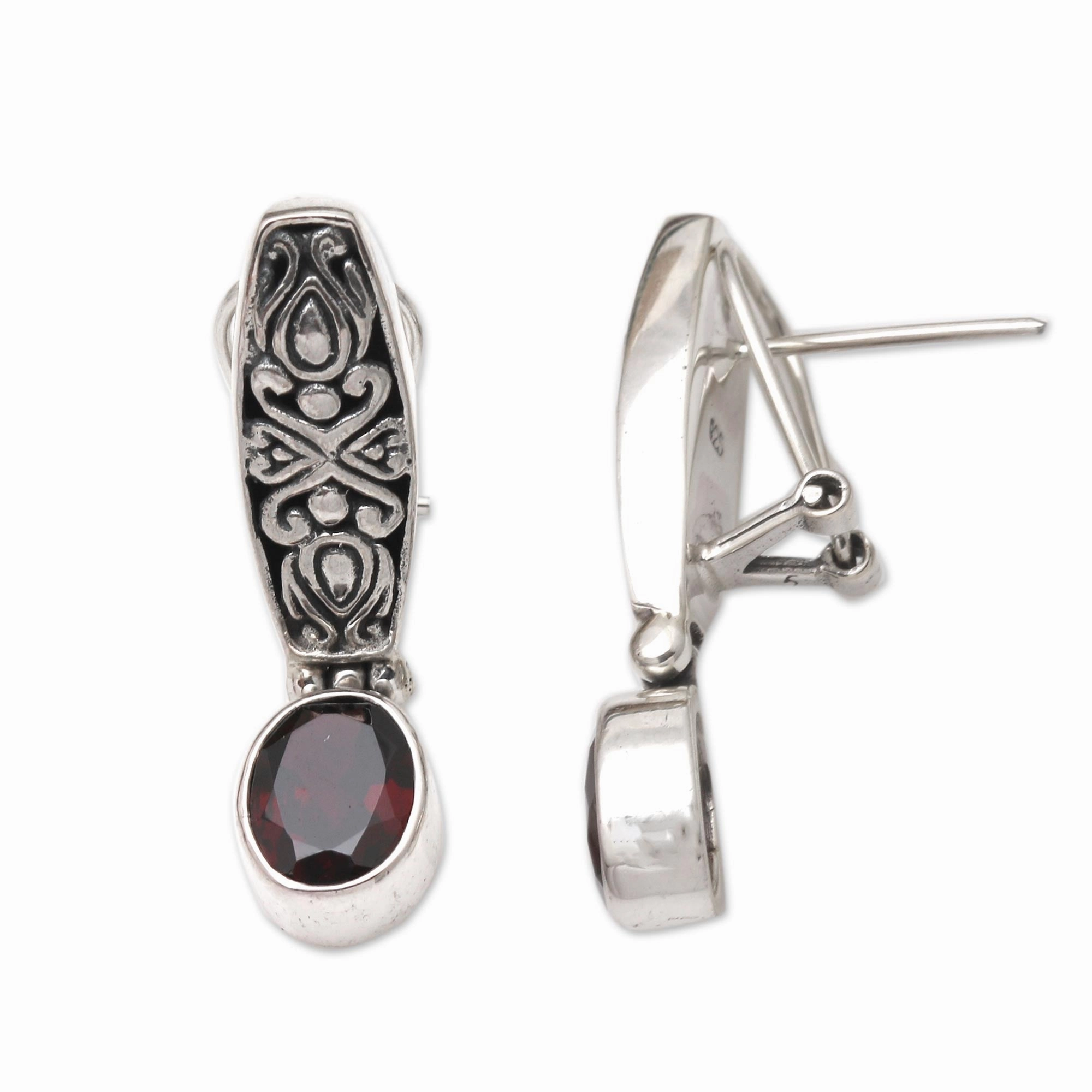 Pura Dalem Garnet and Silver Drop Earrings