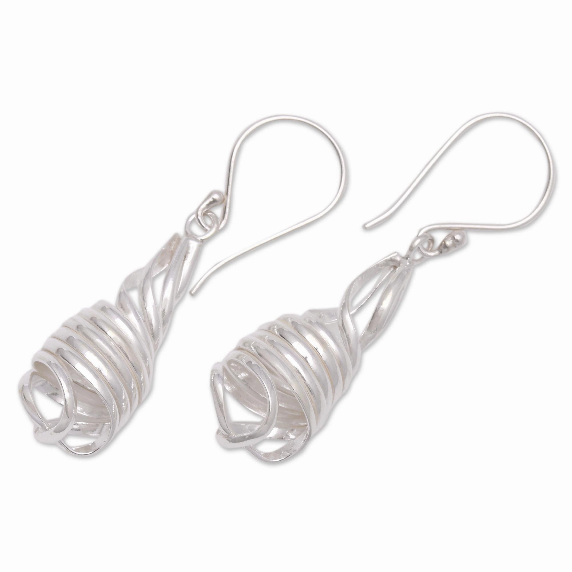 Pure Spiral Handcrafted Spiral Sterling Silver Dangle Earrings from Bali