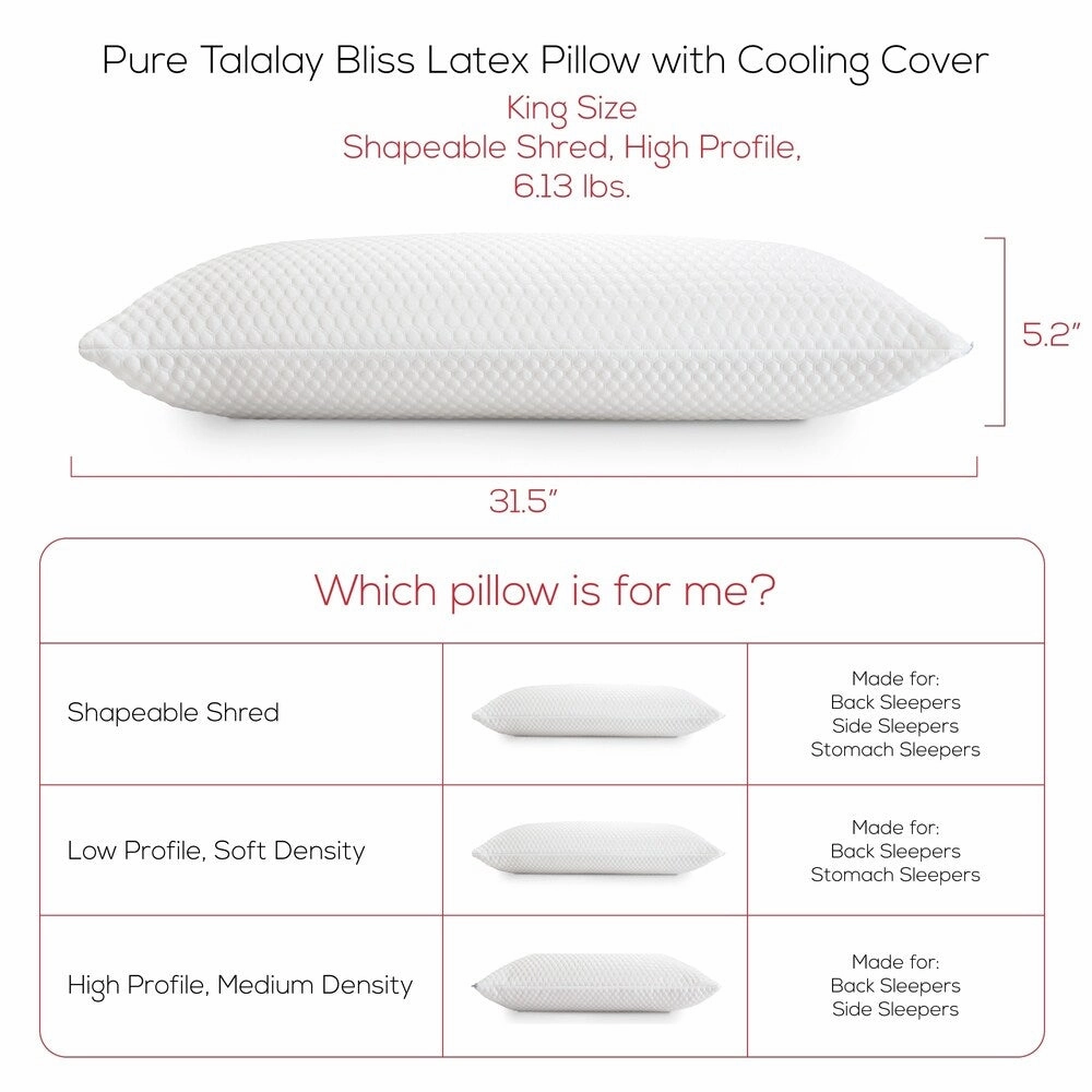 Pure Talalay Bliss Shapeable High Profile Pillow With Cooling Cover