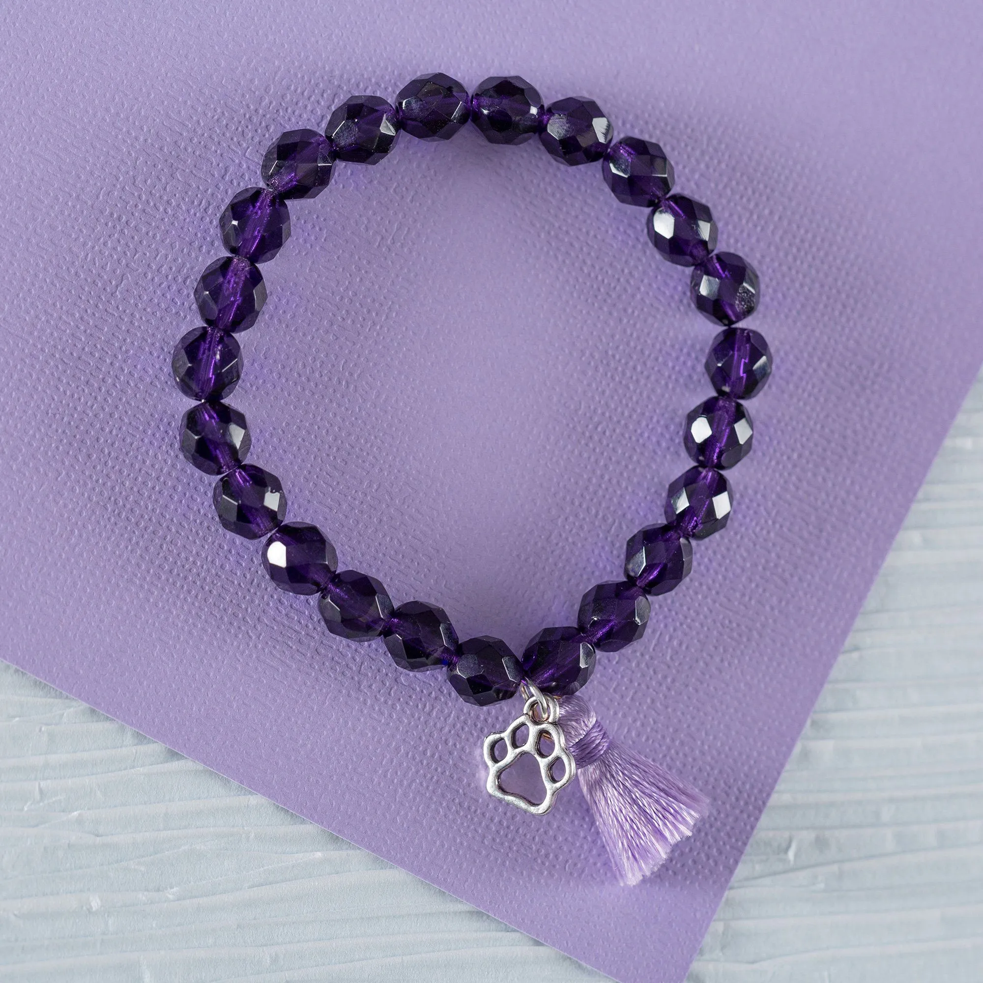 Purple Paw & Tassel Mala Bracelet!