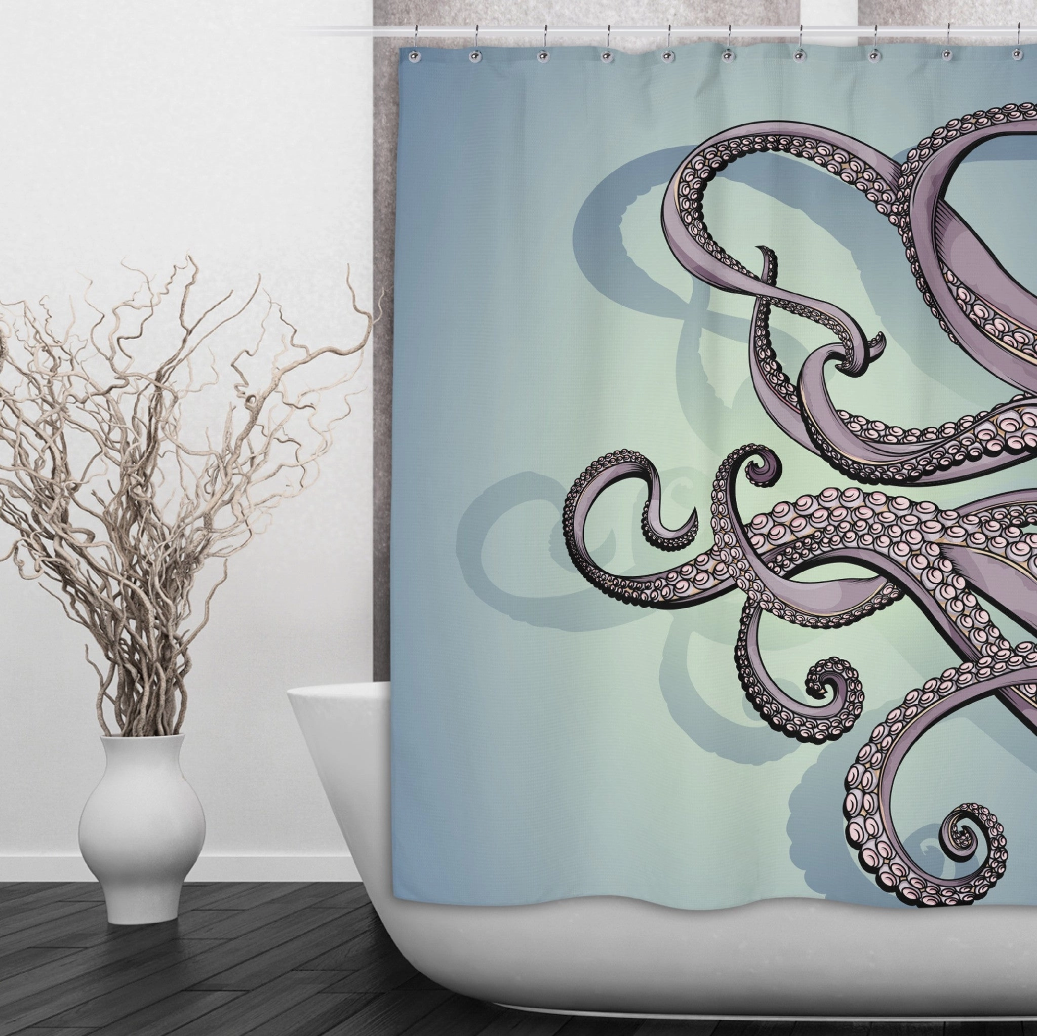 Purple & Teal Octopus Shower Curtains and Optional Bath Mats Lighting,Lamps Fixtures