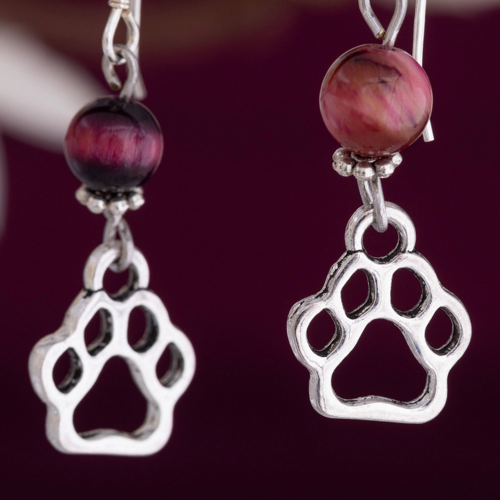 Purple Paw & Amethyst Bead Earrings