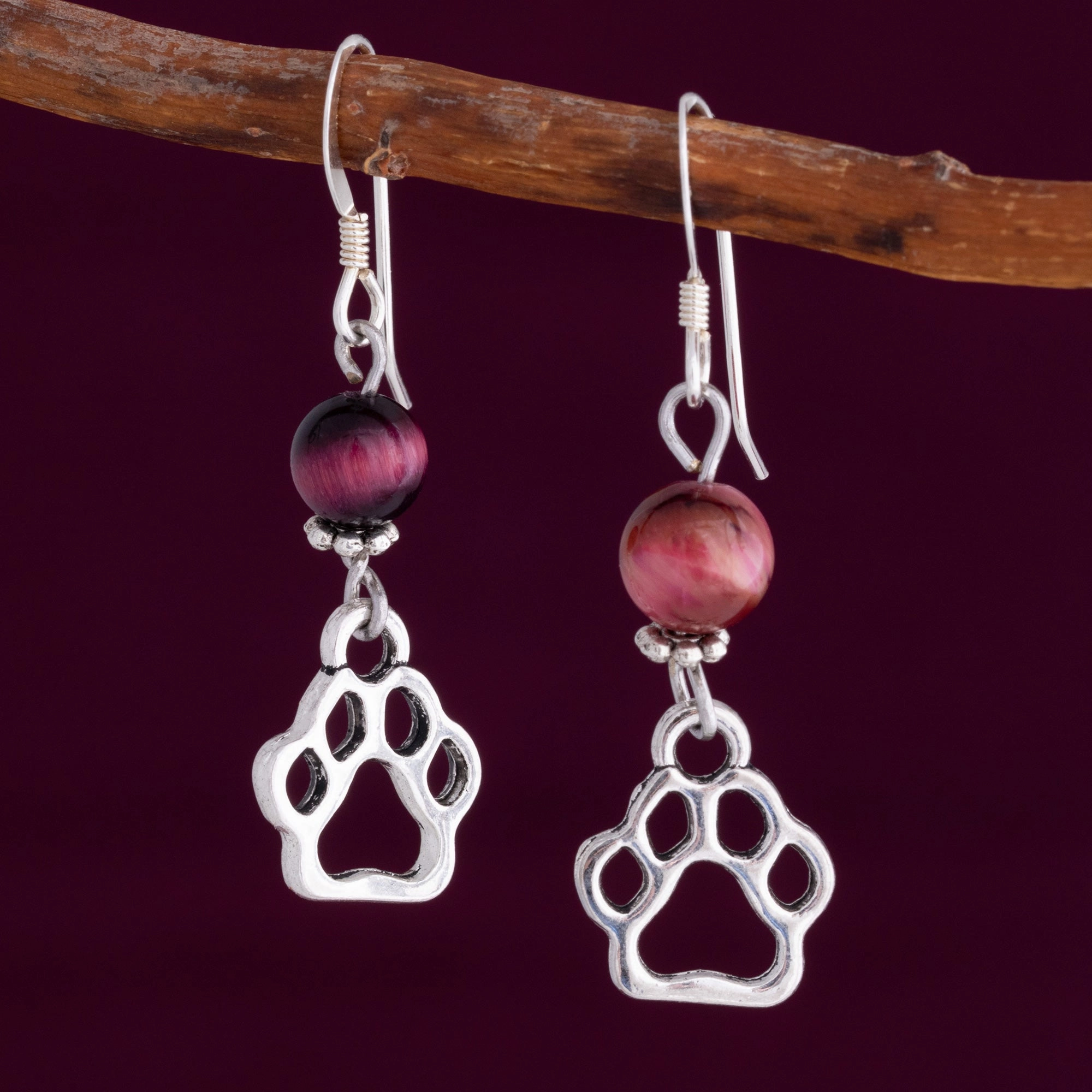 Purple Paw & Amethyst Bead Earrings