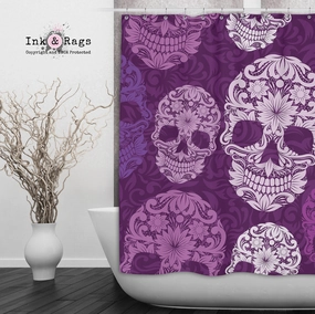 Purple Scroll Skull Shower Curtains and Optional Bath Mats Lighting,Lamps Fixtures
