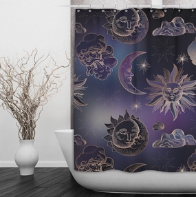 Purple Sky Celestial Shower Curtains and Optional Bath Mats Lighting,Lamps Fixtures