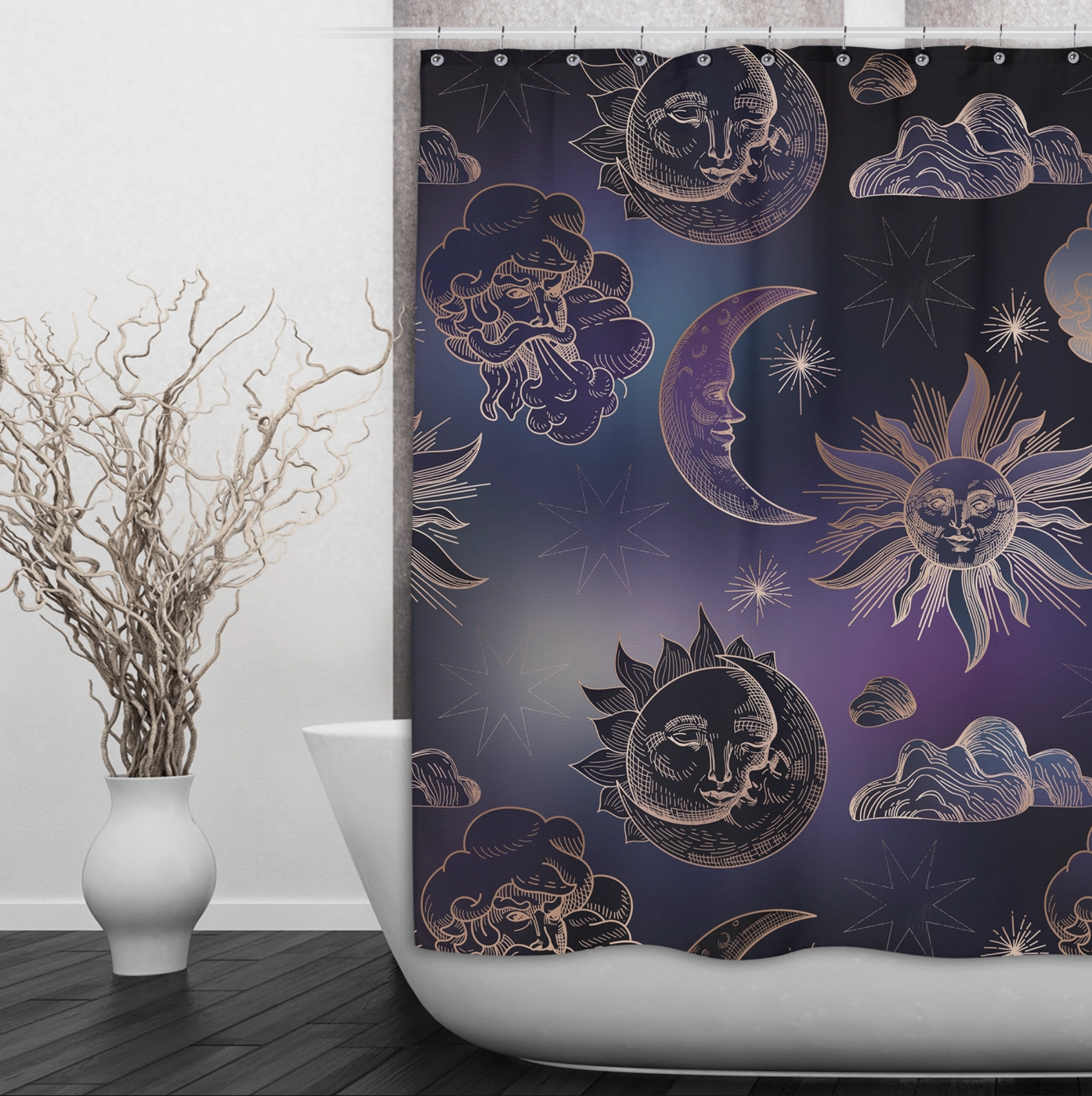 Purple Sky Celestial Shower Curtains and Optional Bath Mats Lighting,Lamps Fixtures