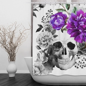 Purple Watercolor Flower and Skull Shower Curtains and Optional Bath Mats Lighting,Lamps Fixtures