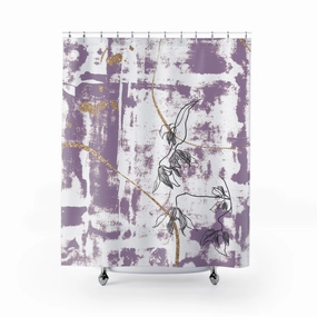 Purple White Shower Curtain | Lavender, Black Floral Art Lighting,Home Lighting