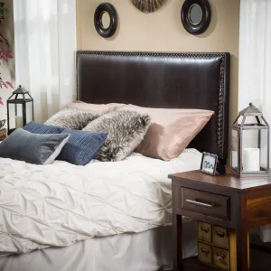 Queen to Full Sized Brown Leather Headboard - NH990592 queen headboard, wooden headboard
