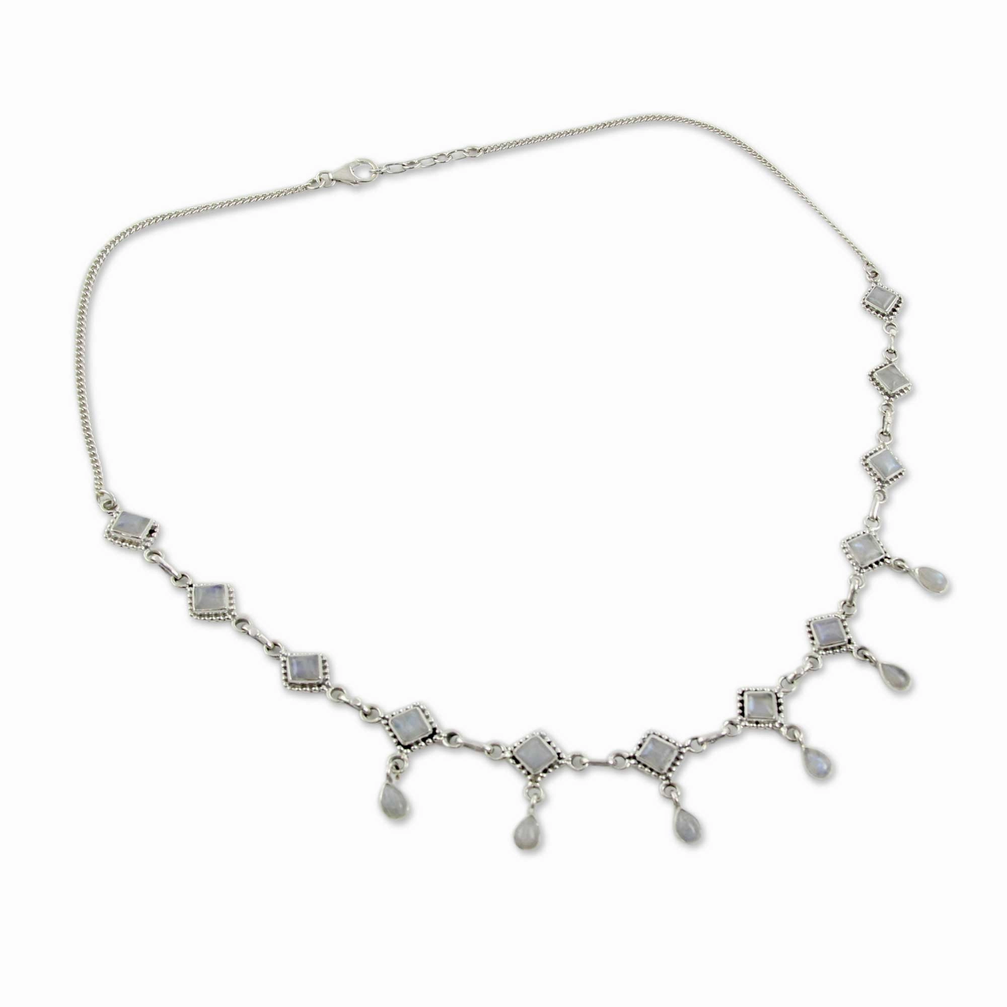 Queen of Diamonds Handmade Rainbow Moonstone and Silver Jewelry from India