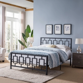 Queen-Size Geometric Platform Bed Frame, Iron, Modern, Low-Profile - NH285703 throw blanket, decorative pillow