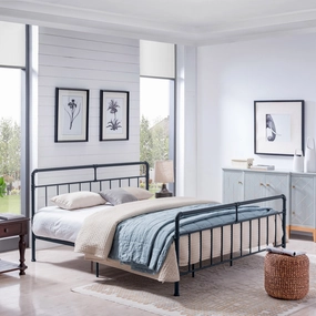Queen-Size Iron Bed Frame, Minimal, Industrial - NH454703 throw blanket, decorative pillow