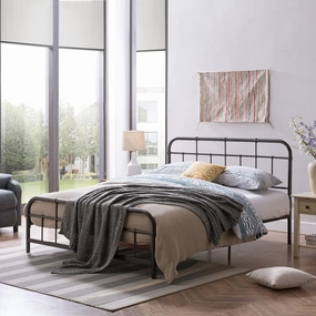 Queen-Size Iron Bed Frame, Minimal, Industrial - NH954703 throw blanket, decorative pillow