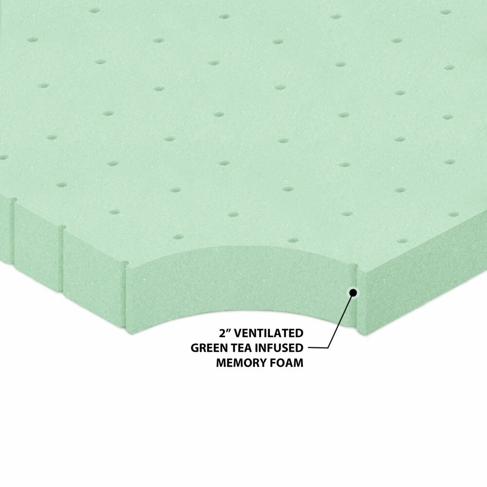 Queen size Mattress Topper 2 inch Green Tea Memory Foam - Crown Comfort