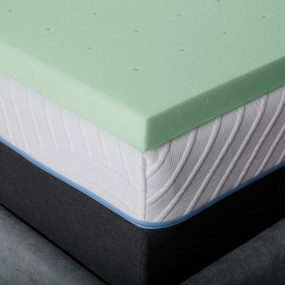 Queen size Mattress Topper 2 inch Green Tea Memory Foam - Crown Comfort