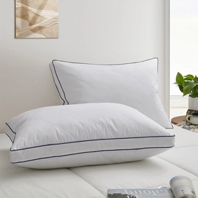 Quilted Cotton Goose Feather Down Pillow, Medium Support Pack of 2 - White pillows,bed pillow,sleeping cushion
