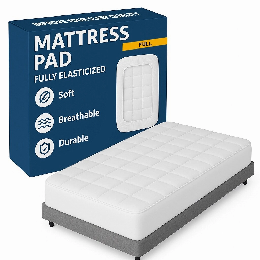 Quilted Mattress Pad  Fitted Elastic Protector, Cover Stretches up to 18 Inches Deep Pocket - Machine Washable Topper - White