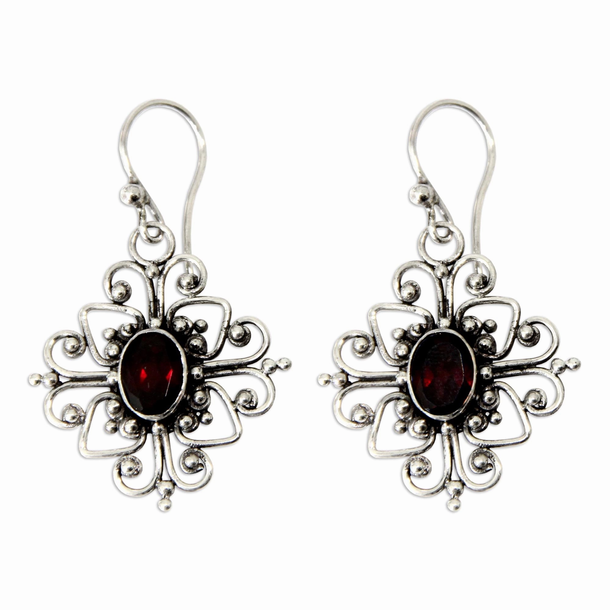 Radiant Blossom Hand Made Garnet and Sterling Silver Dangle Earrings