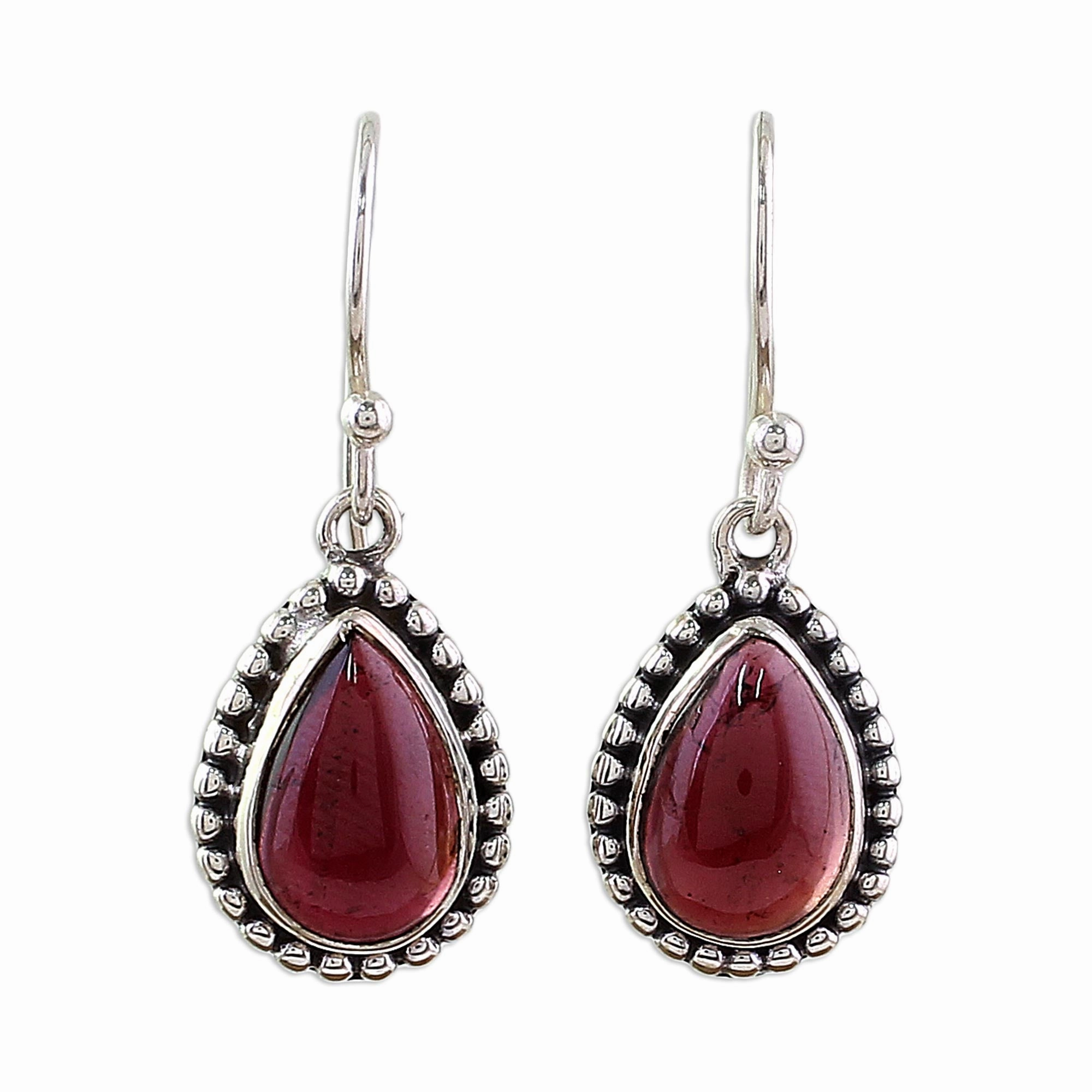 Radiant Dewdrops Sterling Silver and Garnet Drop Shape Dangle Earrings