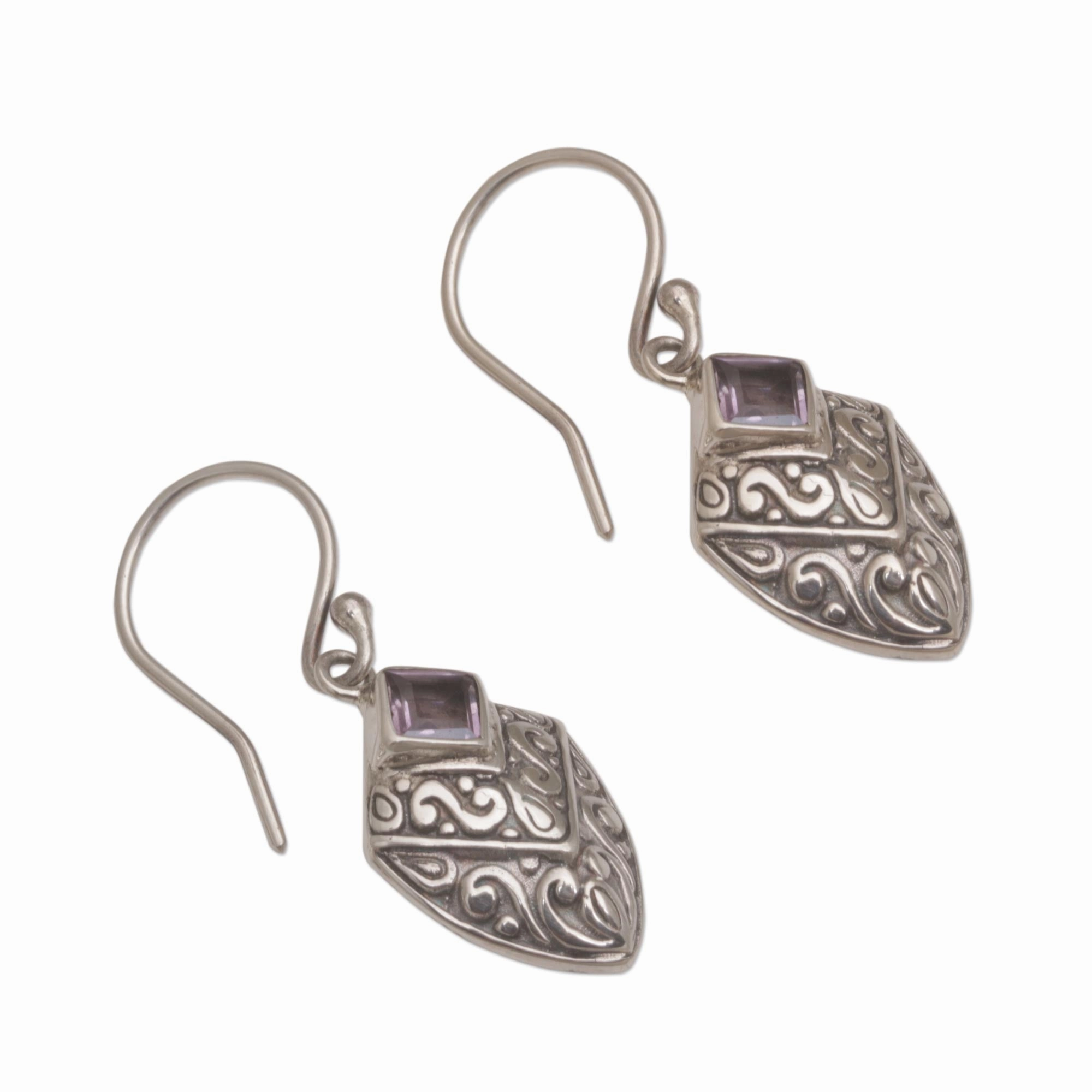 Rain Forest Beacon Handcrafted Balinese Amethyst and Sterling Silver Earrings