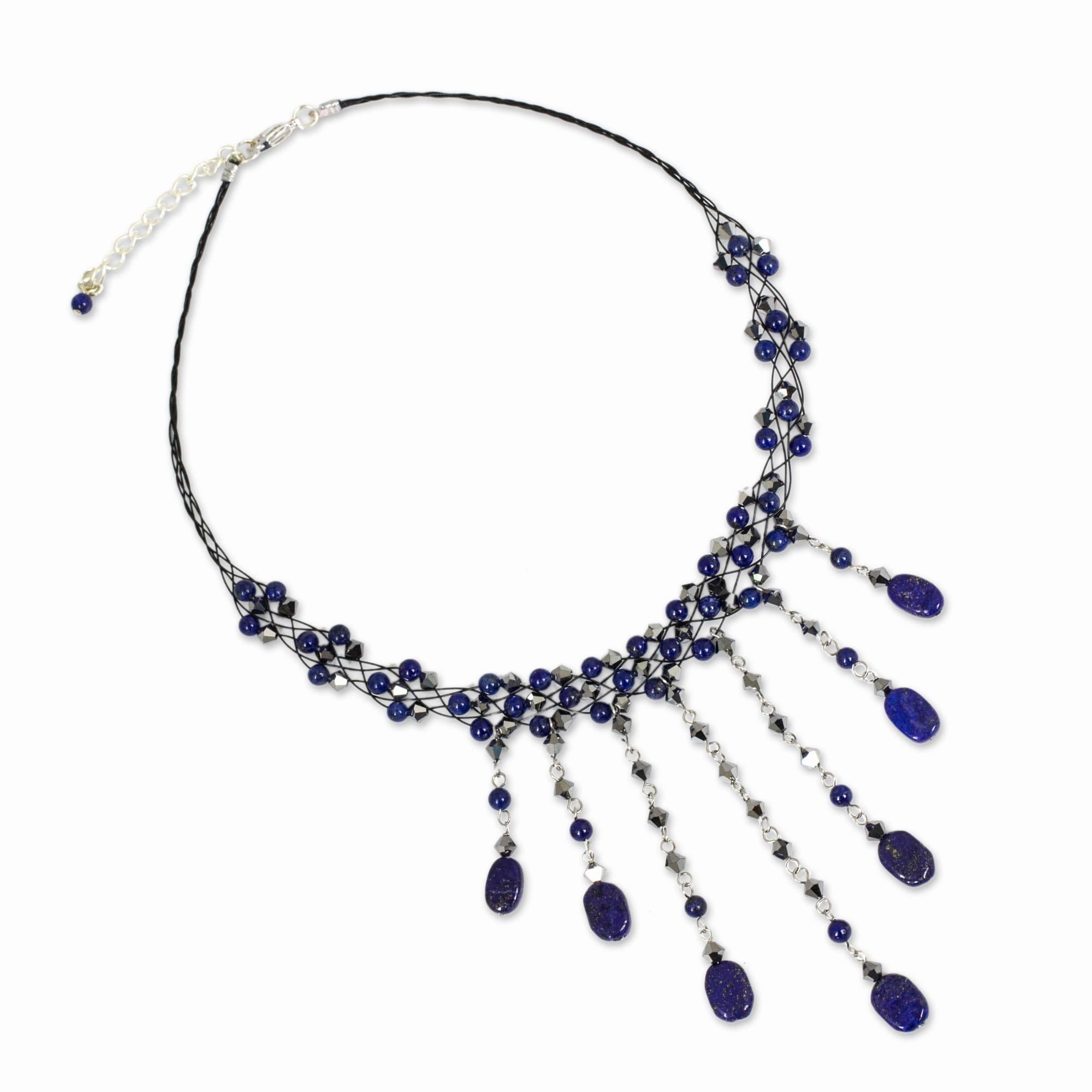 Rain Shower Lapis Lazuli Stainless Steel Choker Necklace