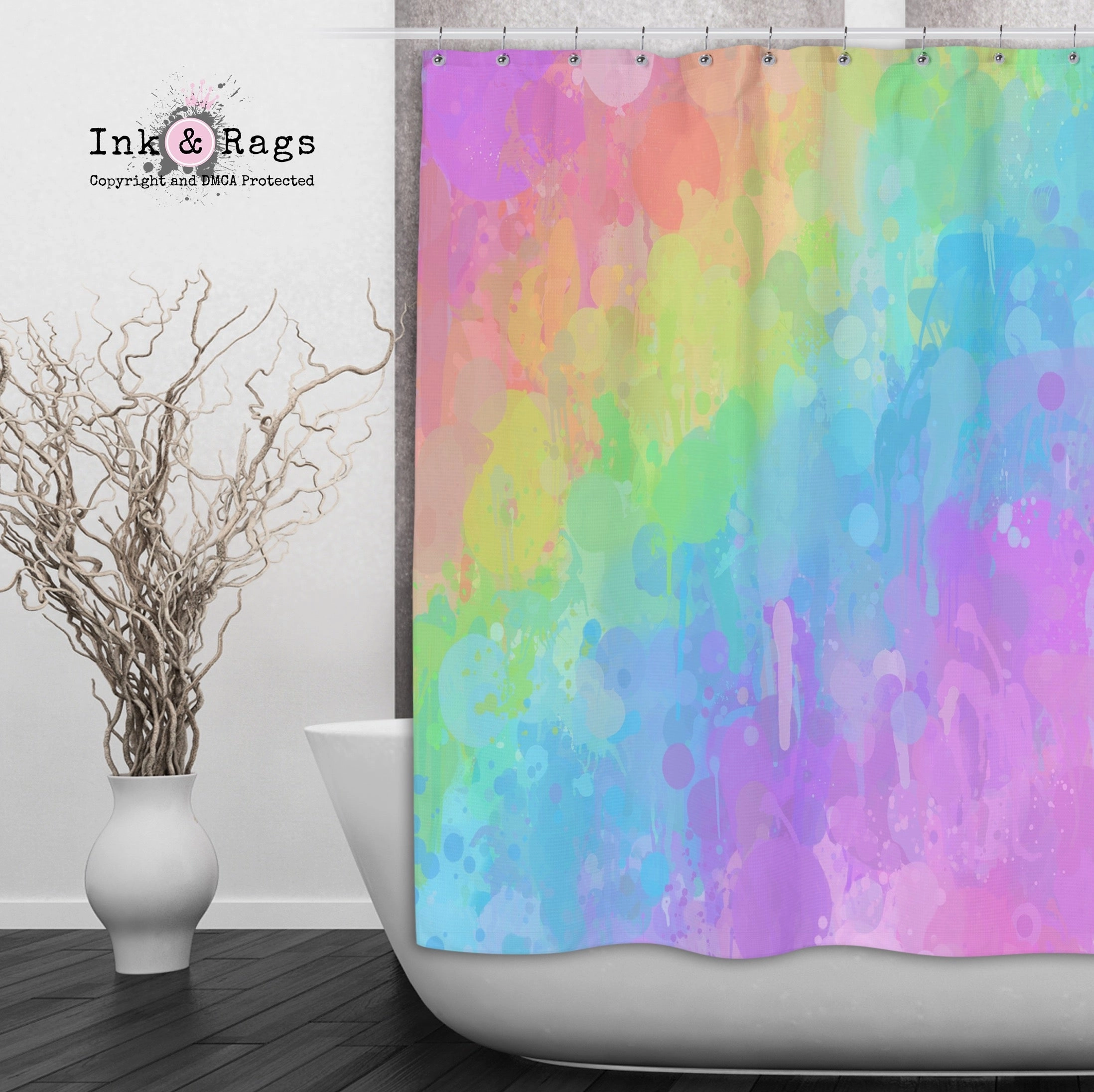 Rainbow Paint Splatter Shower Curtains and Optional Bath Mats Lighting,Lamps Fixtures