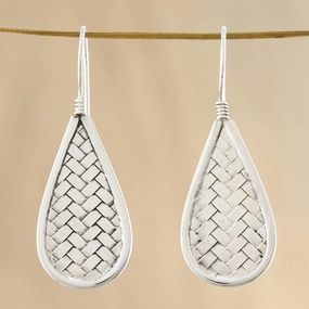 Raindrop Weave Sterling Silver Drop-Shaped Weave Earrings from Thailand