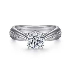 Raiza - 14K White Gold Wide Band Round Diamond Engagement Ring (Setting Only)