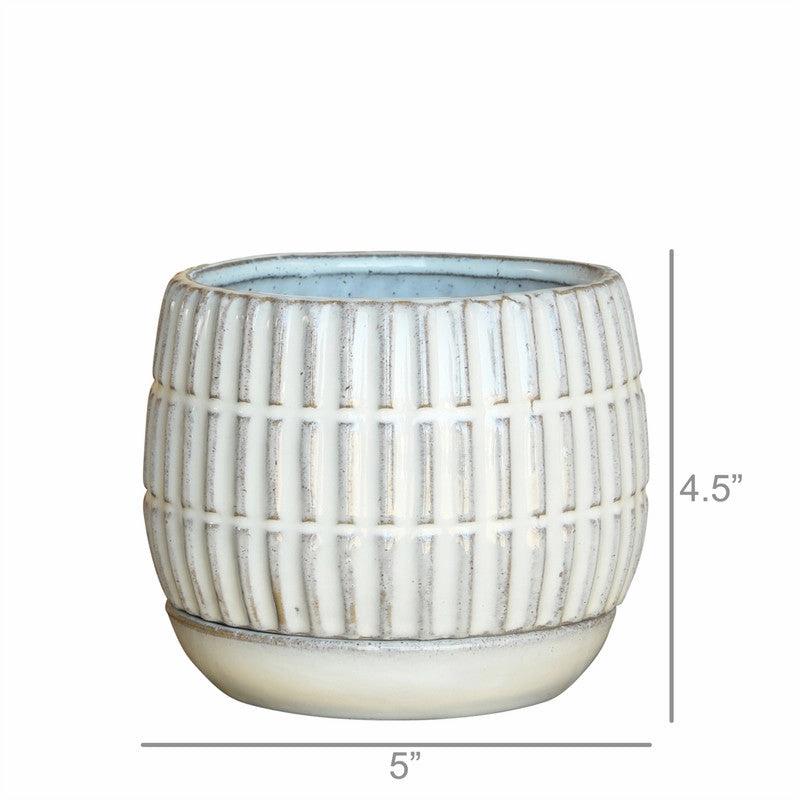 Ramos Linear Cachepot with Saucer, Stoneware - 4"