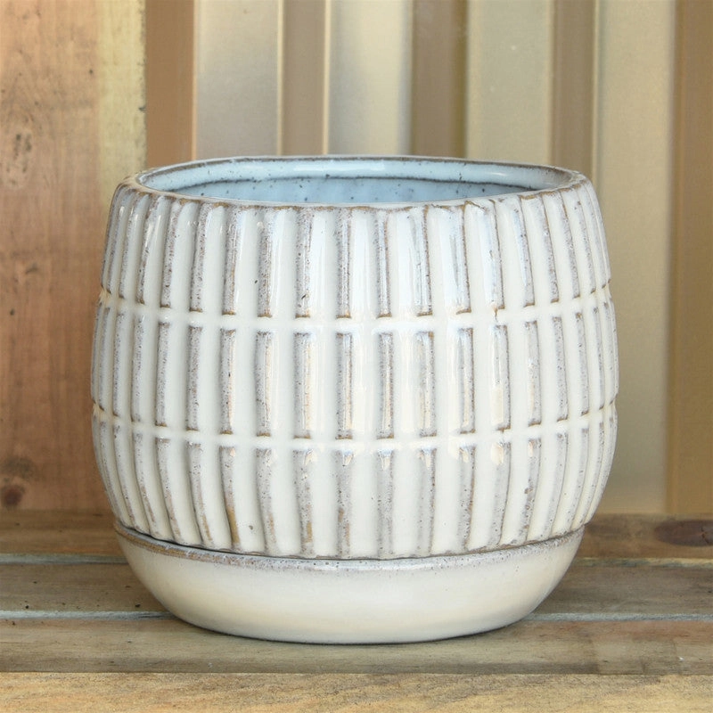 Ramos Linear Cachepot with Saucer, Stoneware - 4"