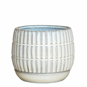 Ramos Linear Cachepot with Saucer, Stoneware - 4" Vase,Ceramic Vase