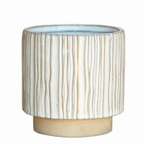 Ramos Vertical Stripe Cachepot, Stoneware - 4" Vase,Ceramic Vase
