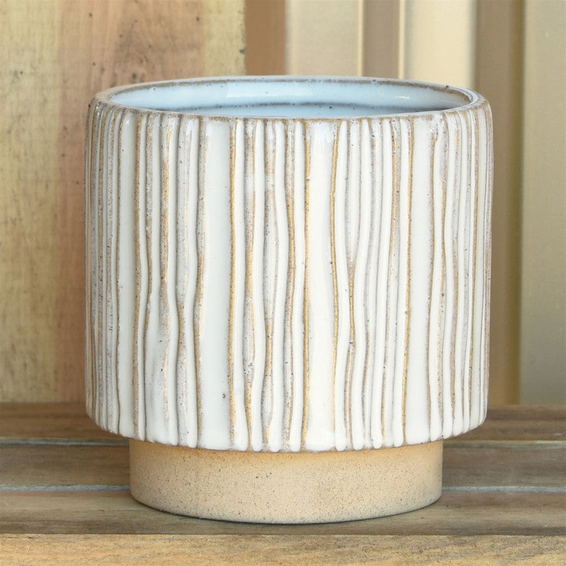 Ramos Vertical Stripe Cachepot, Stoneware - 4"