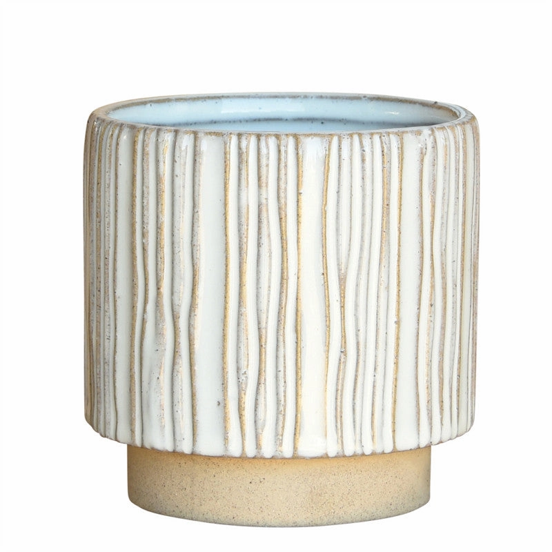 Ramos Vertical Stripe Cachepot, Stoneware - 4" Vase,Ceramic Vase