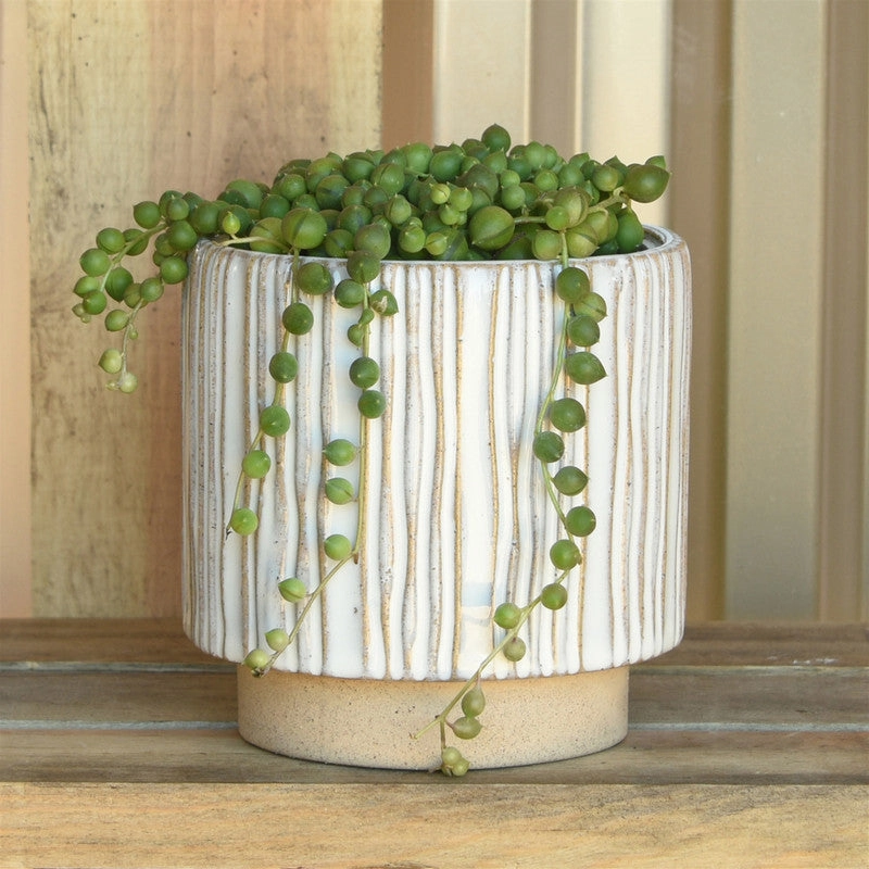 Ramos Vertical Stripe Cachepot, Stoneware - 4"