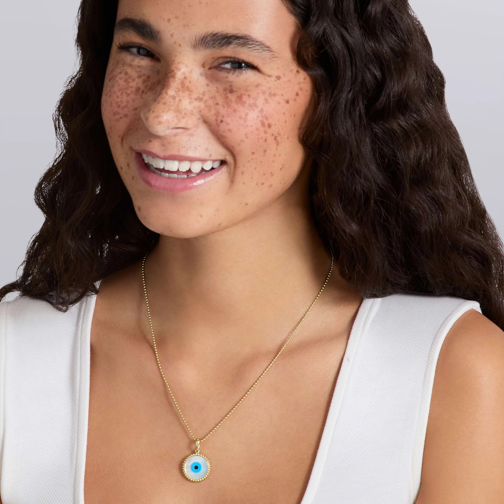 Rare Wonders 18K Gold Mother Of Pearl Evil Eye Pendant Necklace