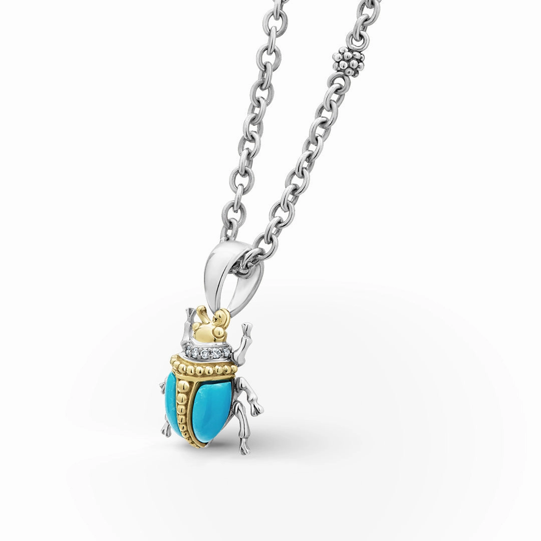 Rare Wonders Turquoise Beetle Diamond Pendant Necklace