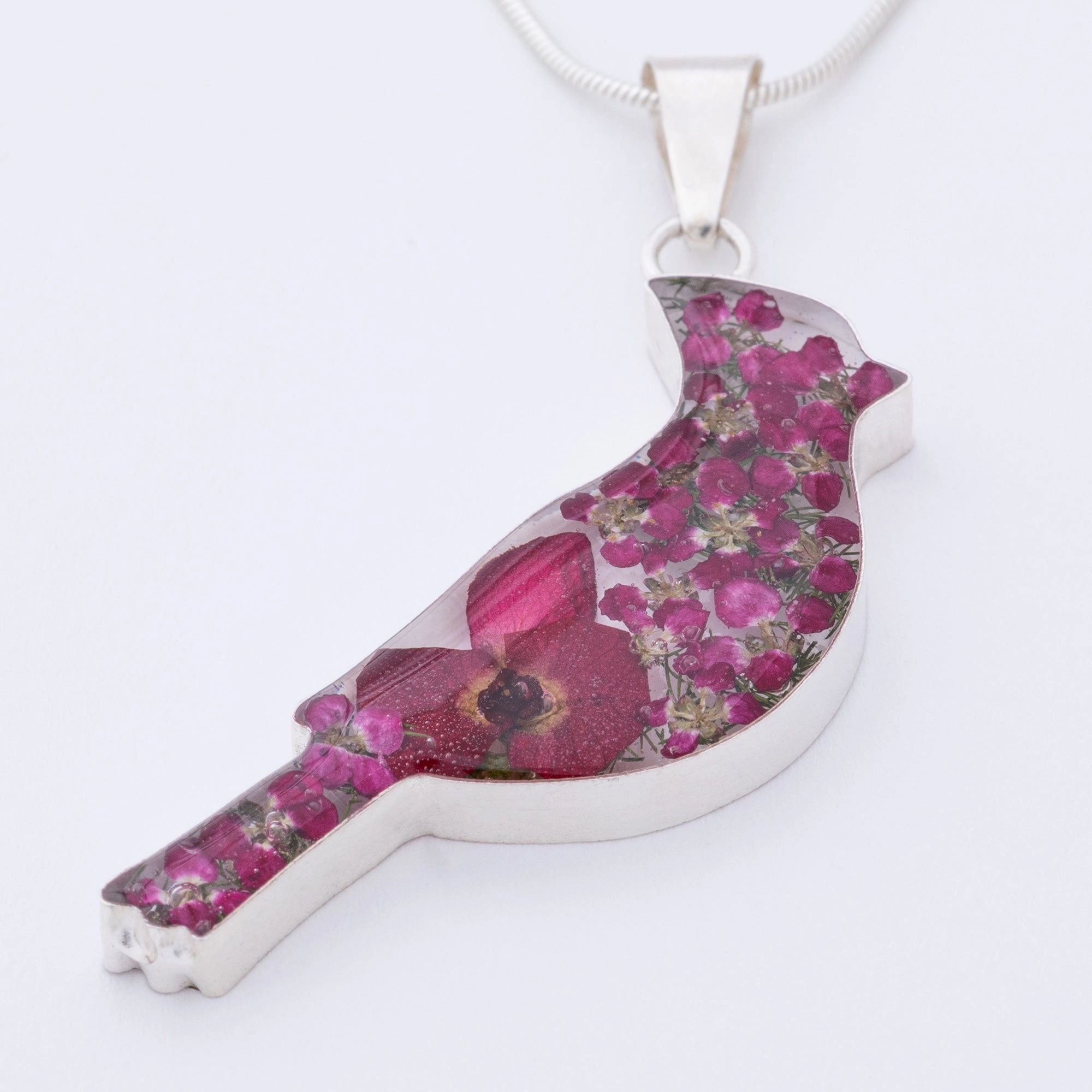 Real Flowers & Sterling Cardinal Necklace